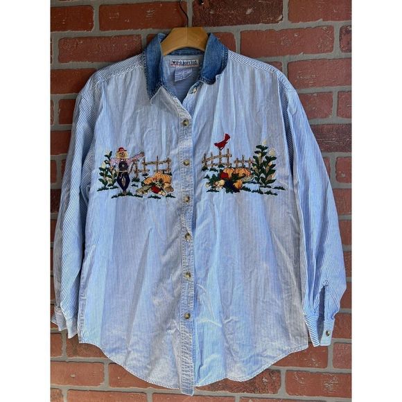 Westport Tops - Vintage Westport LTD Long Sleeve Fall Theme Button Up Embroidered Top Size MED
